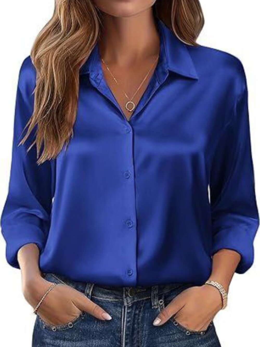 Zara Vibrant Blue Satin Blouse